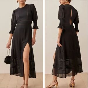 NWT Reformation Merritt Midi Dress Black 3/4 Sleeve French Lace Sz2